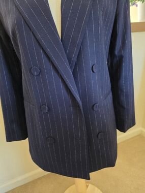 Mango Navy Pinstripe Double-Breasted Suit Blazer & Matching Pants